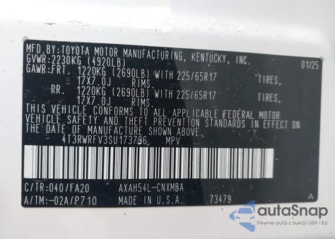2025 Toyota Rav4 Hybrid Xle z USA, uszkodzony, nr VIN 4T3RWRFV3SU173796